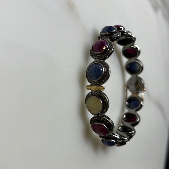 Sheryl Lowe silver pave diamond throughout sapphire and ruby bangle - Picture 2 of 2
